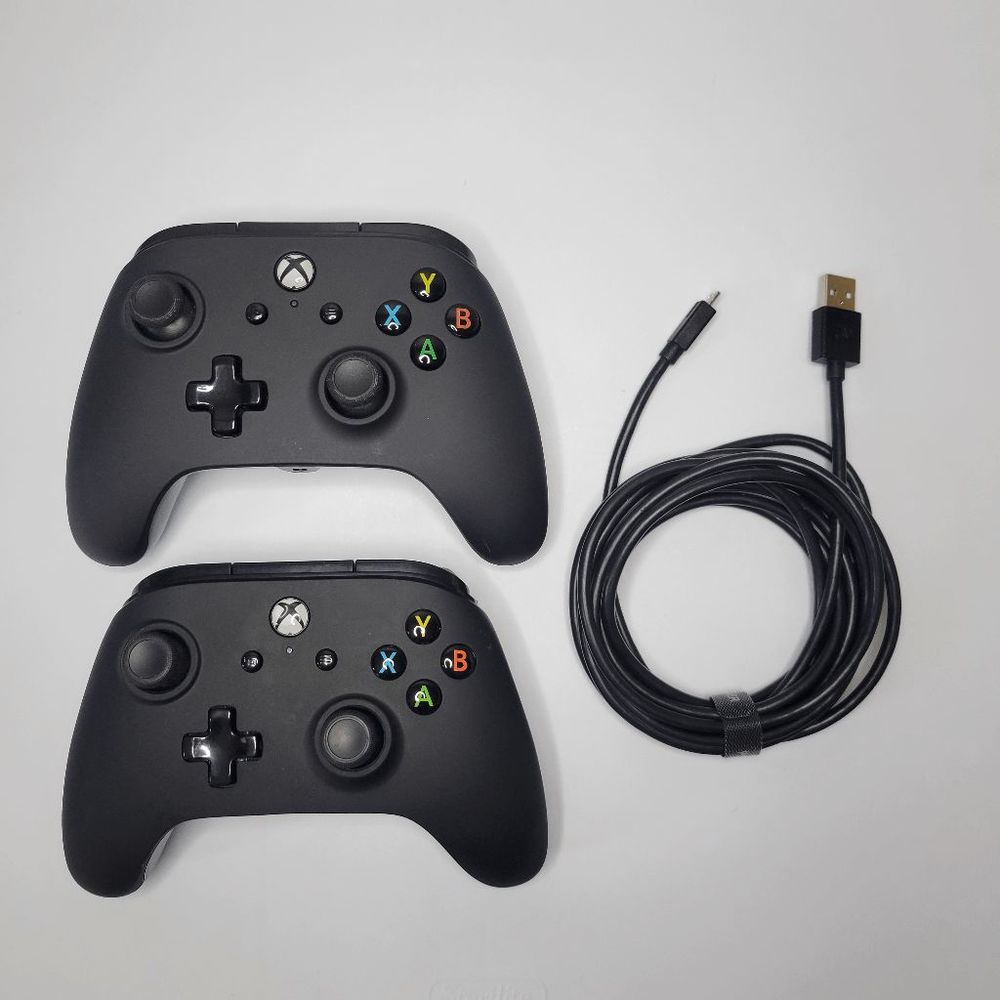 2 Power A Black Xbox Controllers with 1 Cable TESTED